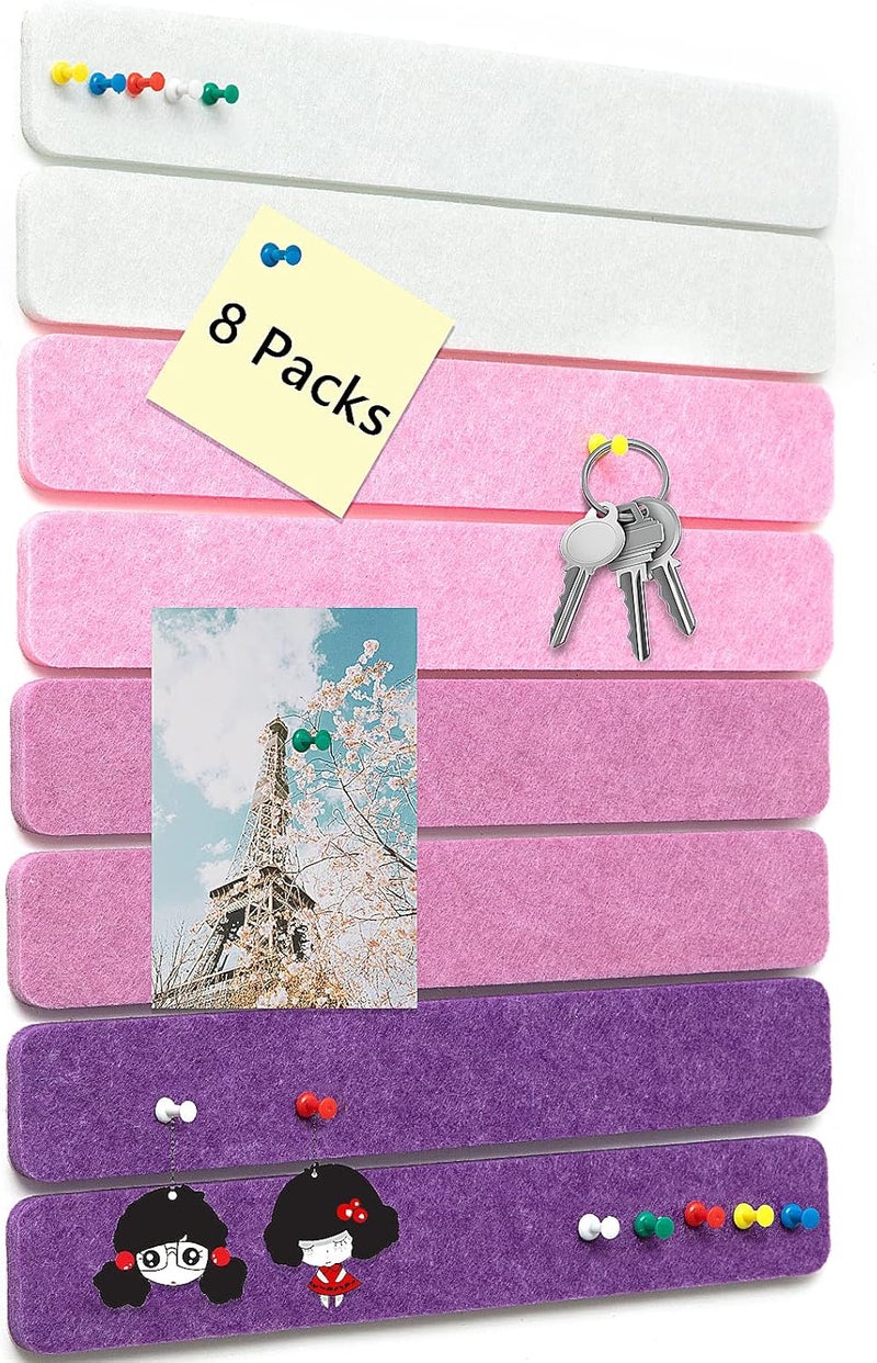 Arlasuo 8 Packs Felt Pin Board Bar Strips Bulletin Board for Bedrooms Offices Home Wall Decoration, Notice Board Self Adhesive Cork Board with 50 Push Pins for Paste Notes, Photos, Schedules - Image 1